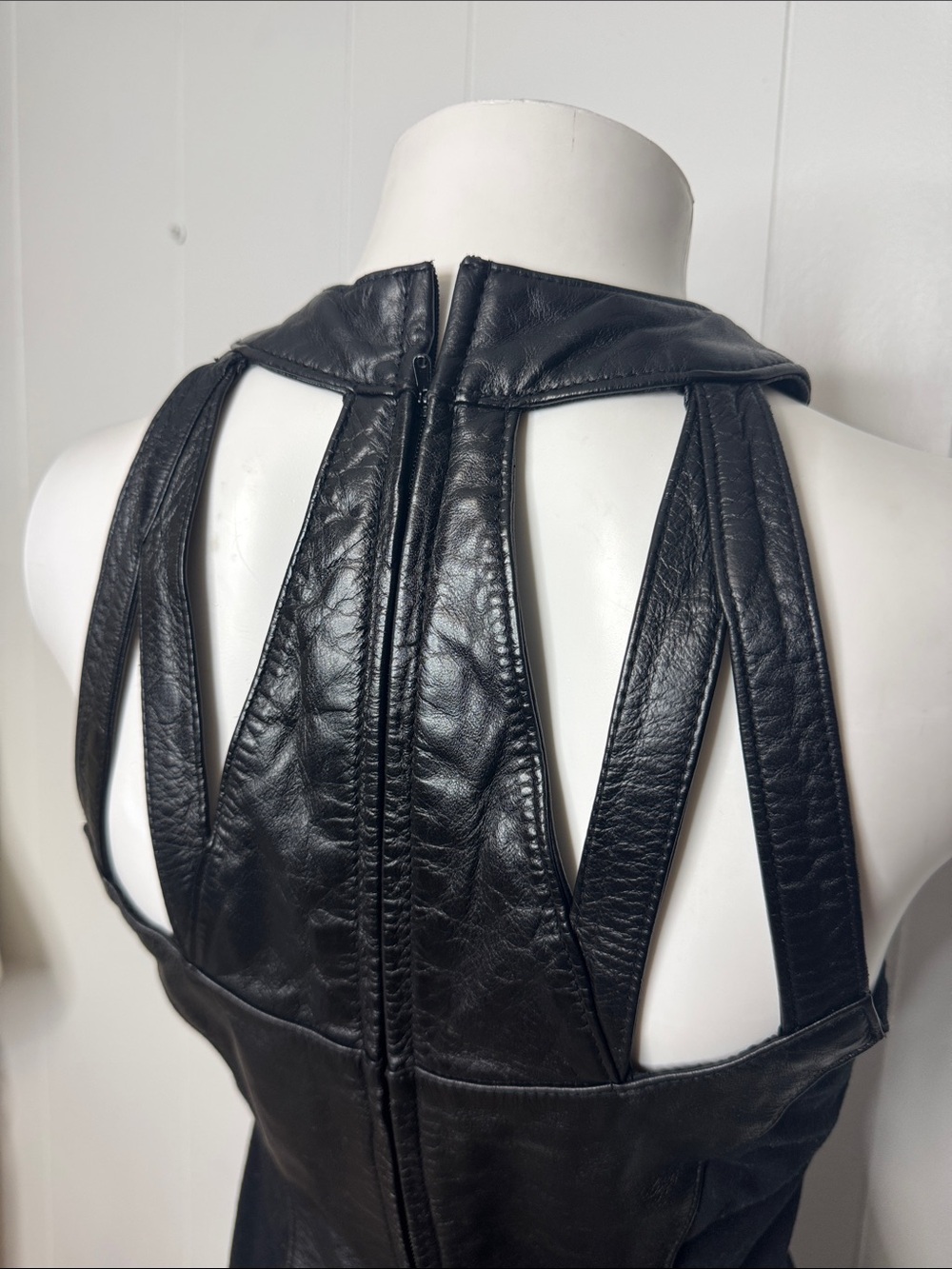 Vintage black leather dress approx size 2/4 - Picture 4 of 7